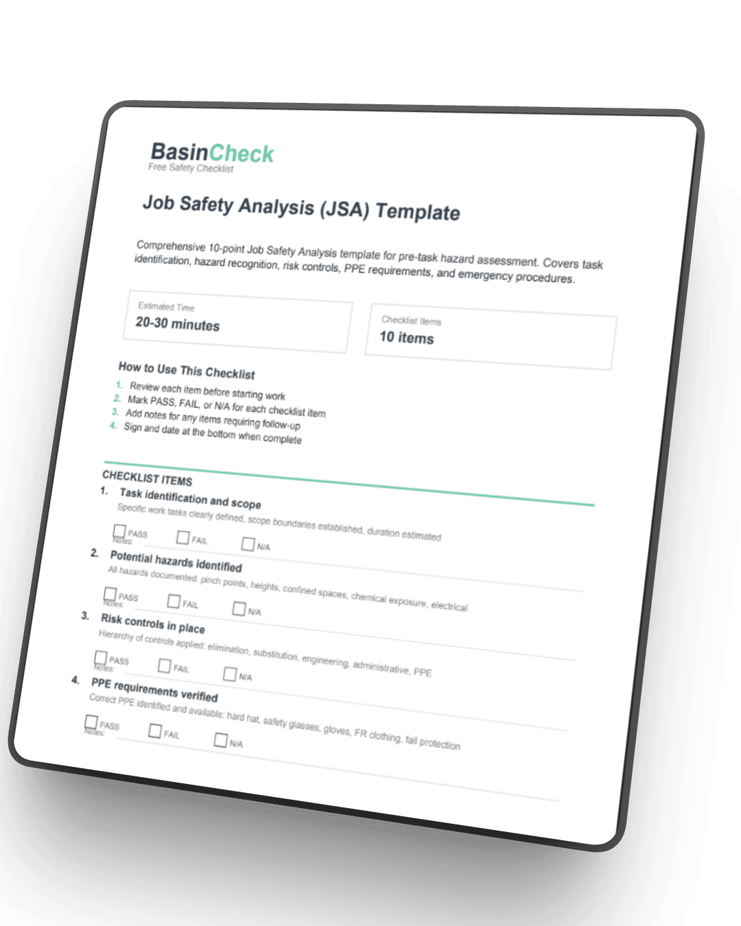 JSA Template preview