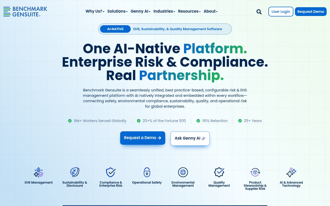 Benchmark Gensuite public website, above the fold