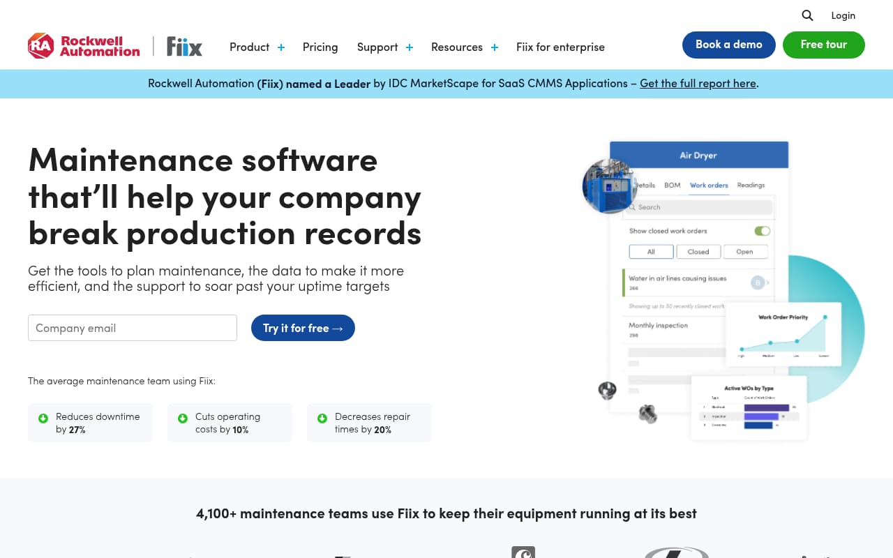 Fiix by Rockwell safety management software interface