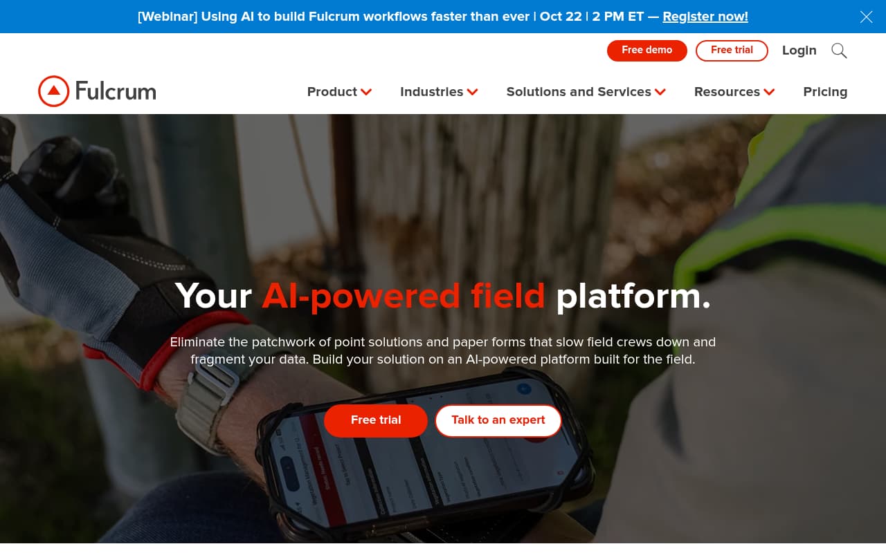 Fulcrum public website, above the fold