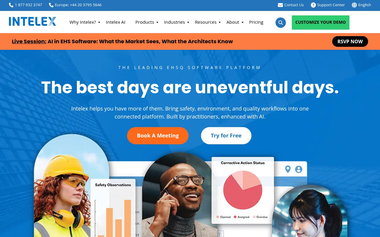 Intelex public website, above the fold