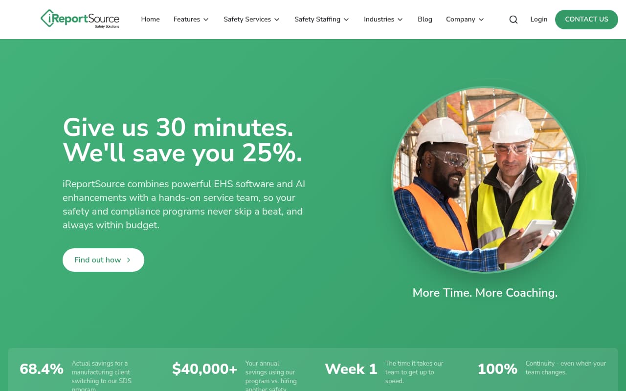 iReportSource public website, above the fold