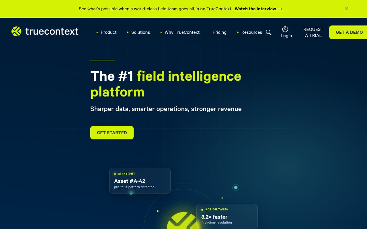TrueContext (formerly ProntoForms) public website, above the fold