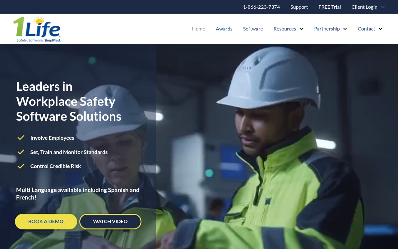 1Life Workplace Safety public website, above the fold