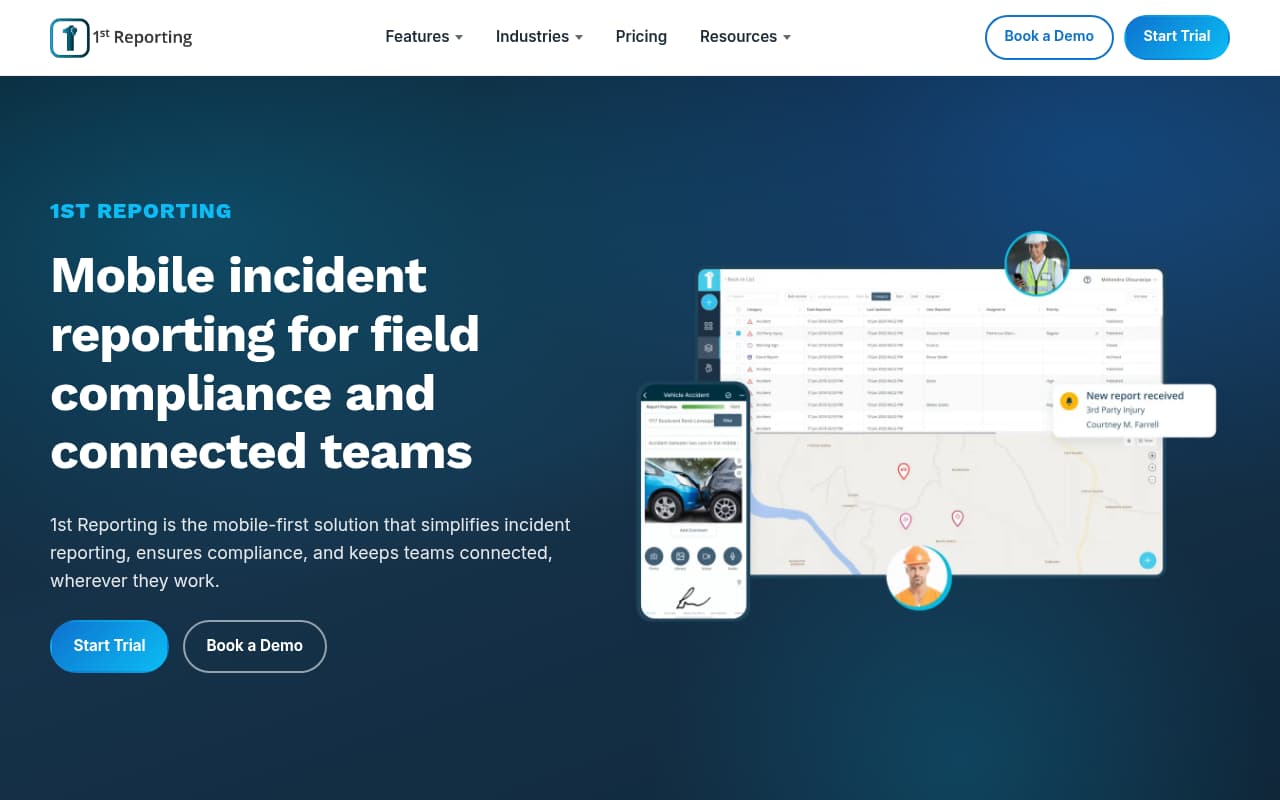 1st Reporting public website, above the fold