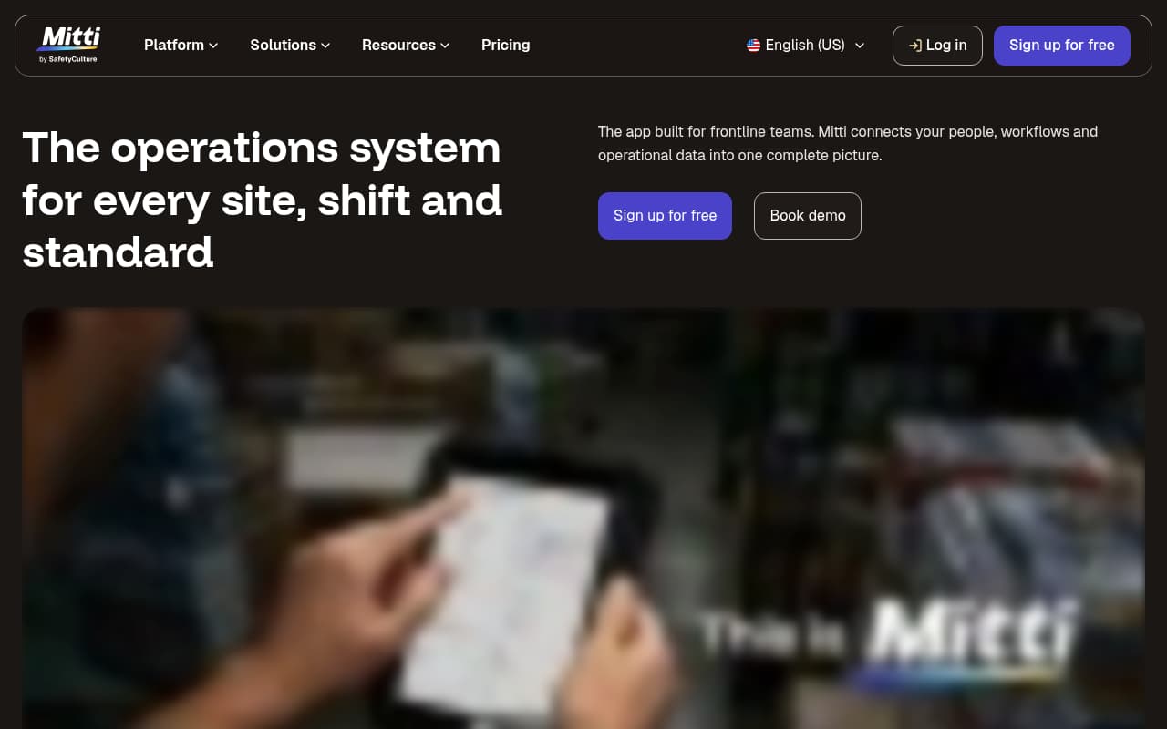 Mitti (by SafetyCulture; formerly iAuditor) public website, above the fold