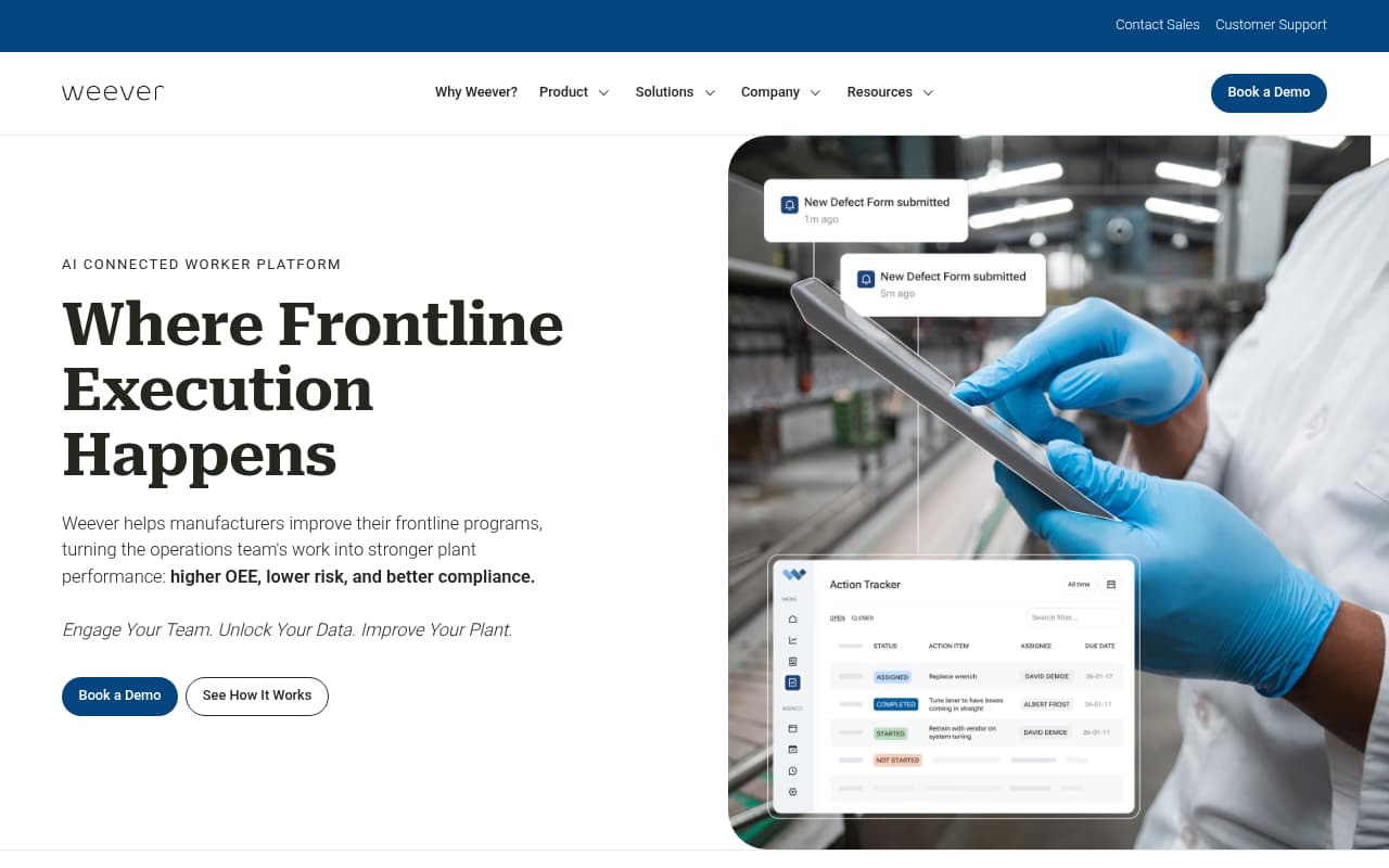 Weever public website, above the fold
